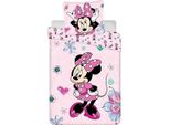 Lenzuola Disney Per Bambini Minnie Mouse Cuori Rosa Fiori Cuori Piumone 160 X 200 Cm + Cuscino 70 X 80 Cm 100% Cotone