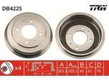 Trw DB4225 - Oe 52751 29000 Tamburo Del Freno Per Coupé (Rd), Elantra (Xd), Lantra Ii (J-2), Matrix (Fc)