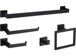 Inf Set Di Porta Asciugamani Da Bagno Quadrato A 5 Pezzi Da 40 Cm In Acciaio Inox - Montaggio A Foratura Nero
