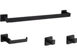 Inf Set Di Porta Asciugamani Da Bagno Quadrato A 4 Pezzi Da 40 Cm In Acciaio Inox - Montaggio A Parete Nero