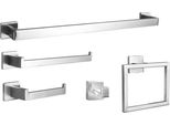 Inf Set Di Porta Asciugamani Da Bagno Quadrato A 5 Pezzi Da 40 Cm In Acciaio Inox - Montaggio A Foratura D'argento