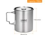 Tazza Per Acqua In Acciaio Inox Da 750 Ml, Manici E Coperchio Ripiegabili, Ideale Per Il Campeggio, L'escursionismo E Lo Zaino In Spalla