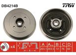 Trw DB4214B - Oe 82 00 243 735 Tamburo Del Freno Con Cuscinetto Ruota Per Logan, Megane I, Megane Scenic, Thalia I (Lb), Thalia Ii (Lu), Twingo I (C06), Twingo I (S06), Clio Ii, Logan I