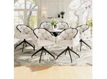 Flieks Sedie Da Sala Da Pranzo Imbottite Set Di 6 Con Gambe In Ferro, Sedia Da Cucina Sedia Da Pranzo Sedia Da Soggiorno Girevole A 360°, Sedia Girevole In Velluto, Beige