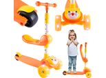 Malplay Monopattino A Tre Ruote Pieghevole Per Bambini Ruote A Led Cavaliere Gatto Alto Fino A 78Cm Arancione Fino A 30 Kg Freno A Pedale