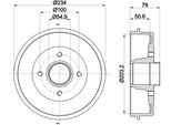 Hella 8DT 355 300-641 - Oe 4320000Q0C Tamburo Freno Con Mozzo Ruota Per Kangoo (Kc), Kangoo (Fc)
