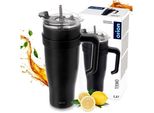 Orion | Thermo Mug - Con Manico - Acciaio Inox - Nero - 1,2 L - Apertura A Cannuccia - Tazza Per Bere