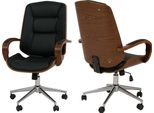 Sedia Da Ufficio HWC-O83, Poltrona Girevole Executive, Pelle Finta (280G/M²) Bentwood Certificata Aspetto Noce ~ Nero