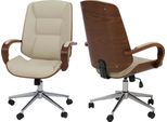 Sedia Da Ufficio HWC-O83, Poltrona Girevole Executive, Pelle Finta (280G/M²) Bentwood Certificata Aspetto Noce ~ Crema
