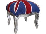 Casa Padrino Sgabello Barocco Union Jack / Argento - Sgabello Bandiera Inglese - Stile Antico Inghilterra