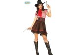 Costume Da Cowgirl Wild West Design Classico Carnevale Chic Con Frange Modello A Quadri Rossi Cappello Da Cowboy Carnevale, Taglia: 38 - 40 (M) Colore: Marrone