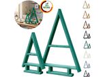 Floranica Albero Di Natale In Legno Fatto A Mano Set Da 2 - Verde, Decorazione Natalizia Da Tavolo, Espositore Decorativo Per Natale Ornamento