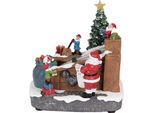 Clayre & Eef Decorazione Natalizia Con Luci Led E Musica Babbo Natale Led 20X16X20 Cm / 3Xaa Plastica Marrone