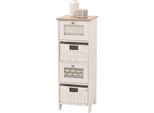 Cassettiera HWC-O75, Cassettiera, 4 Cassetti Cestino In Legno Melaminico 82X30X30Cm ~ Bianco Naturale