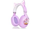Cuffie Per Bambini Con Orecchie Da Gatto, Cuffie Over-Ear Bluetooth 5.4 A Cancellazione Di Rumore Con Microfono, Luce Led, Volume Di 85 Db Con Limitazione Del Cavo Da 3,5 Mm