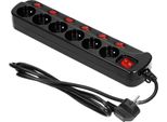 Cavo Di Prolunga Orno OR-AE-13162/B/1,5M, 6X Presa Con Interruttori, Nero, 1,5M