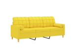 Divano A 3 Posti Con Cuscini Decorativi Tessuto Giallo Chiaro 180 Cm