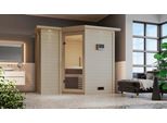 Sauna KARIBU Sanna 2, beige (naturbelassen), ohne Ofen, (ohne Ofen), Saunen, ohne Ofen