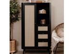 Credenza 3 Cassetti E Anta Effetto Rafia KUTA53 Colore Nero