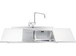 Lavello Incasso 1 Vasca E Gocciolatoio Sinistro Con Taglieri In Vetro Bianco Smeg LI91BS Inox