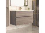 Mobile Bagno Sospeso Rovere Grigio Londres 2 Cassetti 100X45X59H