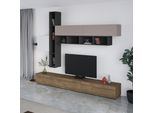 Parete Attrezzata Noce Antracite Bianco E Tortora Fashion 275X40X205H