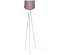 Lampada Da Terra Treppiede Legno Bianco E Paralume Tessuto Rosa RODIBI3012