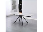 Tavolo Girevole Allungabile Kitti Con Piano In Ceramica Effetto Marmo Larice Beige 120X88X76H