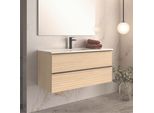 Mobile Bagno Sospeso Rovere Chiaro Effetto Cannettato Senda Con 2 Cassettoni 100X45.5X48H