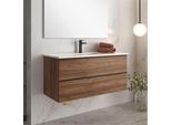 Mobile Bagno Sospeso Noce Effetto Cannettato Senda Con 2 Cassettoni 100X45.5X48H