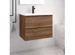 Mobile Bagno Sospeso Noce Effetto Cannettato Senda Con 2 Cassettoni 80X45.5X48H
