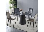 Tavolo Rotondo Lauren Piano Ceramica Effetto Marmo Nero Oro 120X120X76H