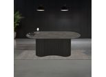 Tavolo Ovale Fisso Oscar Piano Effetto Marmo Ardesia Opaco E Base In Legno Cannettata 200X100X76H