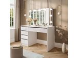Toeletta Trucco Elite Bianca Con Specchio 5 Cassetti E Lampadine Led 120X55X142,6H
