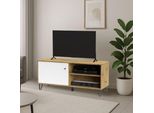 Mobile Porta Tv 1 Anta E Vano A Giorno Bollobo01B 123X40X55H Colore Rovere Bianco