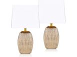 Set Di 2 Lampade Da Tavolo O Da Comodino Brubaker 38 Cm Lampade Dorate Basi In Ceramica Oro E Paralumi In Cotone Bianco