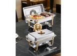 Set Scaldavivande In Acciaio Inox 2 Pezzi - 4 Contenitori A Metà - Set Scaldavivande Per Buffet
