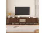 Mobile Tv Merax 180 Cm Con Elementi In Rattan, Mobile Tv Con Struttura 3D E Cassetto, Ante Scorrevoli, Gambe Regolabili In Legno Massiccio, Noce Scuro