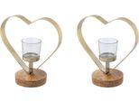 Teelichthalter Creativ Home "Kerzenhalter Herz", Beige (Champagnerfarben), B:20Cm H:20Cm T:10Cm, Edelstahl, Glas, Massivholz, Kerzenhalter, Teelichthalter, Aus Holz, Edelstahl Und Glas