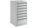 Schubladenschrank, HxBxT 900 x 500 x 500 mm, 6 Schubladen 100 mm, 1 Schublade 200 mm hoch, Schubladen und Korpus lichtgrau kaiserkraft