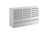 Schubladenschrank, HxBxT 900 x 1500 x 500 mm, 12 Schubladen 100 mm, 6 Schubladen 200 mm hoch, Korpus und Schubladen grau kaiserkraft