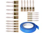 Rosfix Set Di 20 Pennelli In Setola Naturale + Nastro Per Pittori 40 Mm X 50 M – Varie Larghezze, Manico In Legno, Resistente Ai Raggi Uv