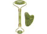 Beper Rullo Di Giada E Strumento Di Massaggio Con Pietra Gua Sha Per Viso E Corpo - Verde