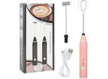 Sbattitore Elettrico Manuale Per Uova, Ricaricabile Via Usb, 2 Fruste In Acciaio Inossidabile, 3 Velocità, Per Cappuccino, Latte, Cioccolata Calda, Frullati, Rosa