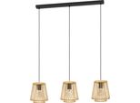 Eglo Hykeham Lampada A Sospensione, Lampada A Sospensione Per Tavolo Da Pranzo A 3 Luci, Lampada Per Sala Da Pranzo In Legno Con Paralume In Bambù Naturale, Lampada A Sospensione Con Attacco E27