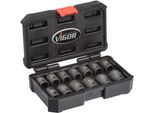 Vigor V5550S Set Di Chiavi A Bussola ∙ Corte ∙Quadro Cavo Da 1/2 Pollice (12,5 Mm) ∙ Profilo Esagonale Esterno ∙ 10 - 24 ∙ Numero Di Utensili: 13