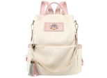 Zaino Urbano Da Donna Spazioso Con Pompon, Beige, Sintetico Impermeabile, 32X31X15 Cm