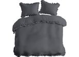 Detexpol Biancheria Da Letto In Cotone 220X200 Monocromo Grafite Con Volant Pure 23