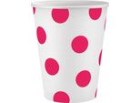 Bicchieri Di Carta Bianchi Con Puntini Rosa, 6 Pezzi.