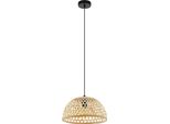 Eglo Lampada A Sospensione Claverdon, Lampada A Sospensione Vintage, Natura, Boho, Hygge, Lampada A Sospensione In Acciaio, Legno, Colori Naturali, Lampada Da Salotto, E27, Ø 37 Cm